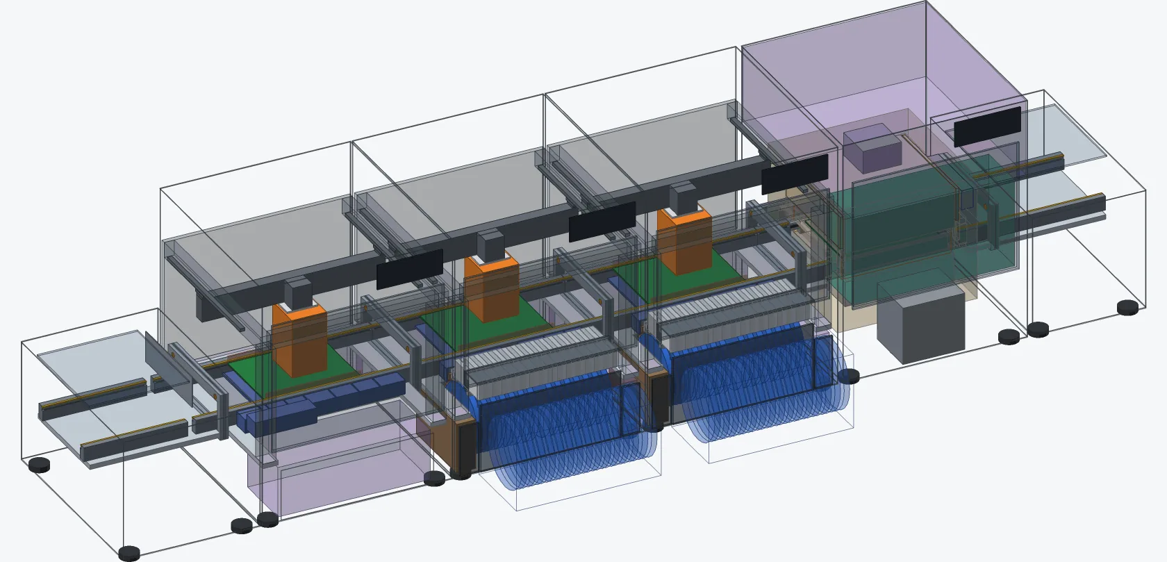HyprFab line of enclosed modules on one conveyor